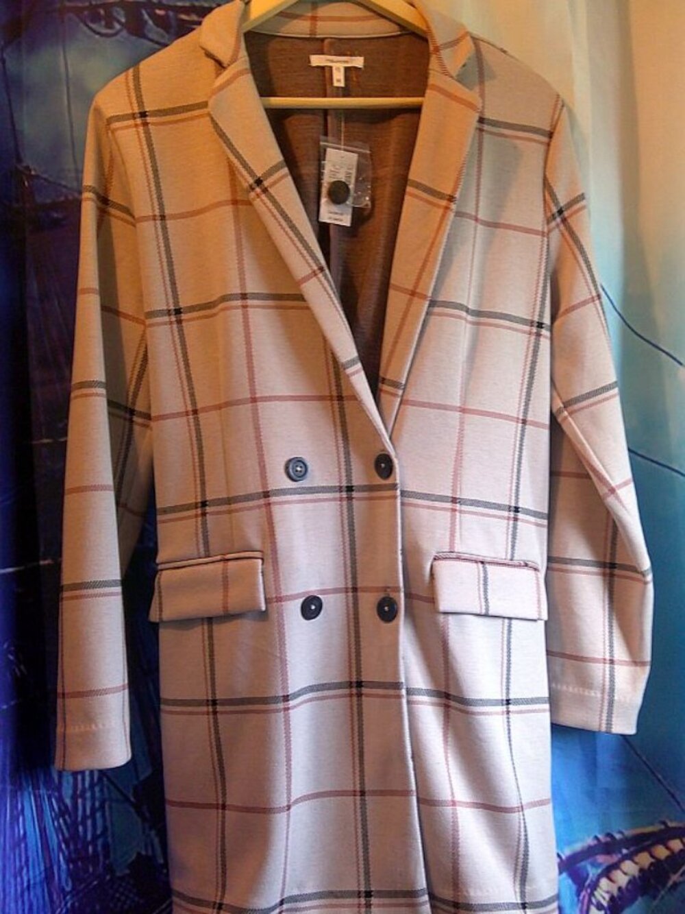 NWT Maurices Double Breasted Plaid Duster Blazer Town & Country Woman Sz M